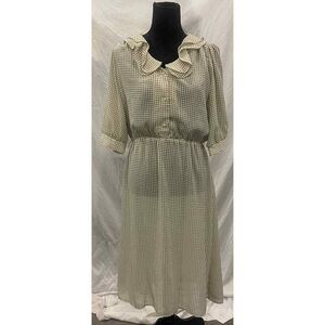 Vintage 80s ladies dress white/tan by Jones size 16